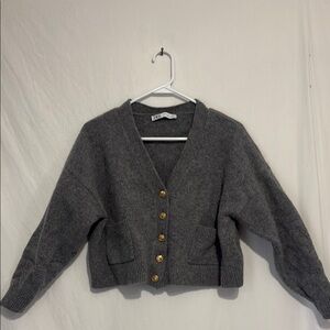 Zara Gray Cropped Cardigan Sweater